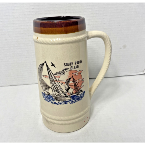 Vintage South Padre Island Ceramic Beer Stein Mug FLAWED - Picture 1 of 5